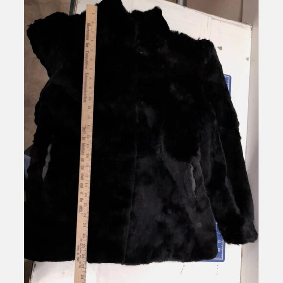 Vintage Black Rabbit Fur Coat Woman's Size M France Origin Natural Korea Mobwife - Picture 6 of 6
